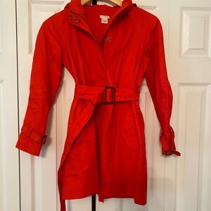 J. Crew Women's Bright Red Trench Coat with Belt